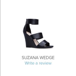 New ShoeDazzle black three strap wedge